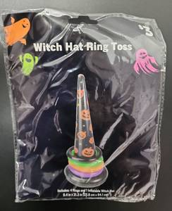 lot 71123 image: Witch Hat Ring Toss Game Set 4 Rings Inflatable Hat (Set of 3) - Retail $10