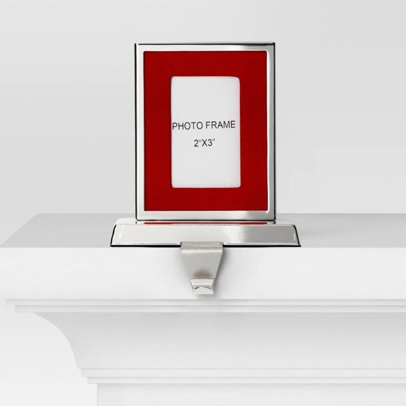 lot 6830 image: Christmas Photo Frame Stocking Holder Silver and Red - Wondershop