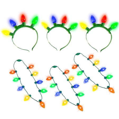 lot 3053 image: 6 Pieces Christmas LED Light Up Headband and Necklace with 6 Flashing Modes Party Supplies Accessories
