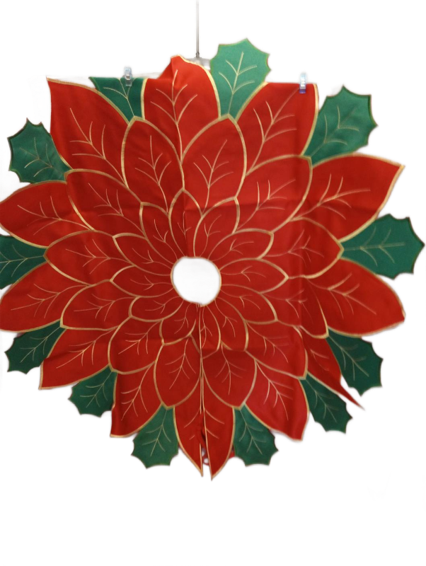 lot 7589 image: Red Poinsettia Flower Hanging Decoration with Holly Leaves tree skirt