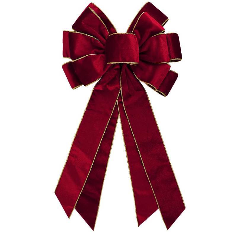 lot 7532 image: Large Vintage Dark Red Wreath Bow - 20  11inch Golden Edged Red Velvet Tree Topper Ornament for Xmas Home Outdoor Indoor Party