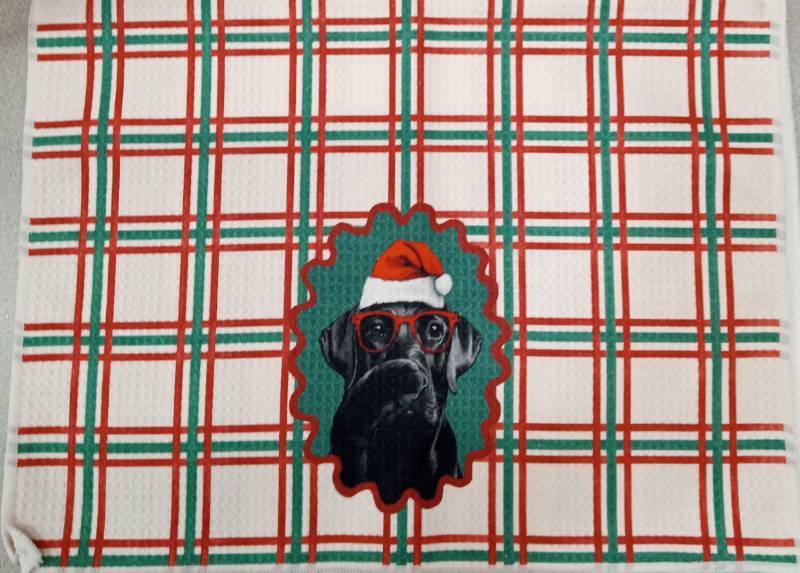 lot 6768 image: LUKIPOM284 Funny Christmas Black Labrador Retriever Bathroom Hand Towels Set of 2,Black Lab Gifts, Red and Green Gingham Striped Xmas Lab Dog Decorative Hand Towel for Bathroom Washroom,16x24 Inch