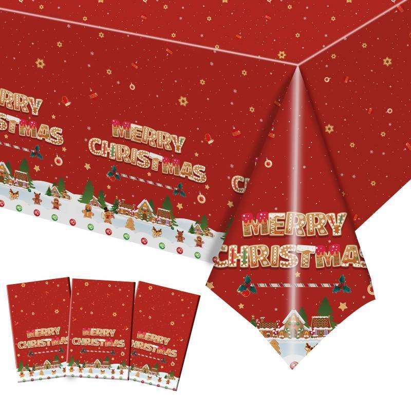 lot 6770 image: Baolaiballoon 3 Pcs Christmas Tablecloth Plastic Disposable Christmas Table Cloths, Red Gingerbread Disposable Rectangle Xmas Table Cover for Christma Party Decorations Favors Tables Decor, 108 x 54