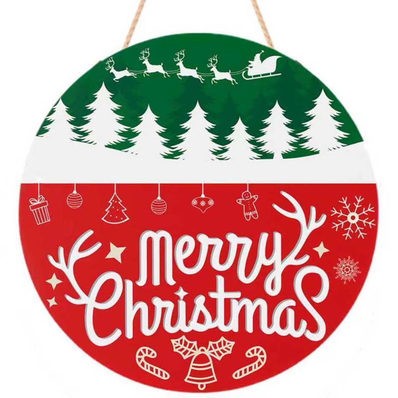 lot 6773 image: OHOME Christmas Decorations Outdoor - Christmas Wreaths for Front Door  Rustic Round Wood Welcome Sign,Xmas Garland - Navidad Party Decor Favors Supplies for Door Wall Room Porch Kitchen