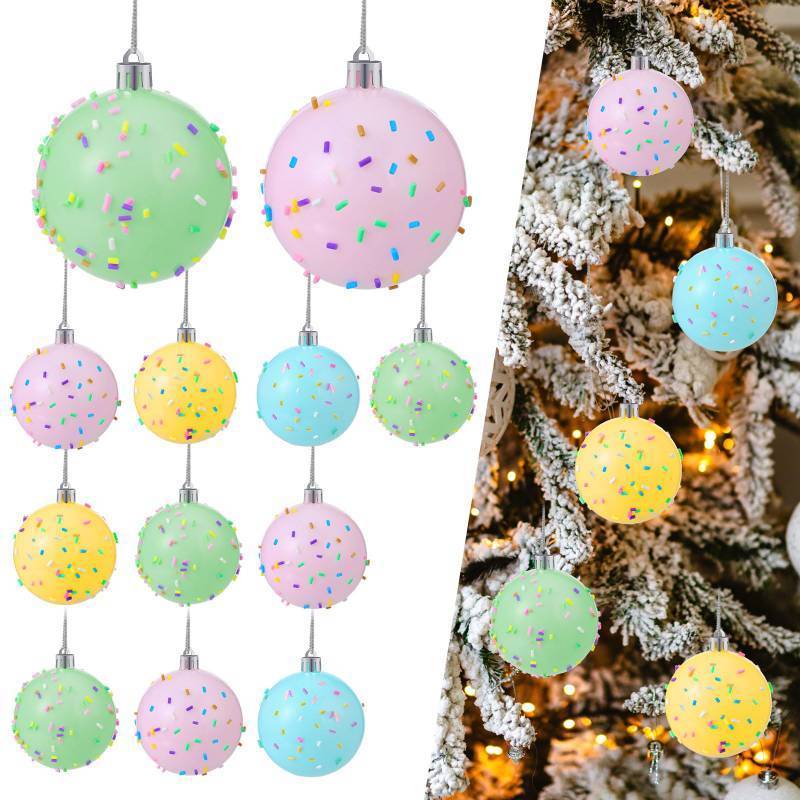 lot 6776 image: Janinka 24 Pcs Pastel Christmas Tree Ball Ornaments 2.4 Inch Macaron Color Rainbow Candy Balls Plastic Shatterproof Hanging Ornament for Xmas Tree New Year Holiday Birthday Candyland Party Home Decor