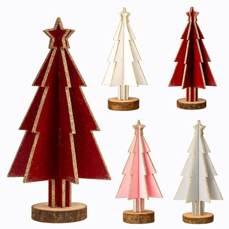 lot 5356 image: Gerrii 4 Pcs Wooden Christmas Tree Table Decorations with Star Rustic Glitter Christmas Tree Shaped with Wood Base Tiered Tray Decor Farmhouse Xmas Table Mantel Decor for Xmas Holiday Winter Home