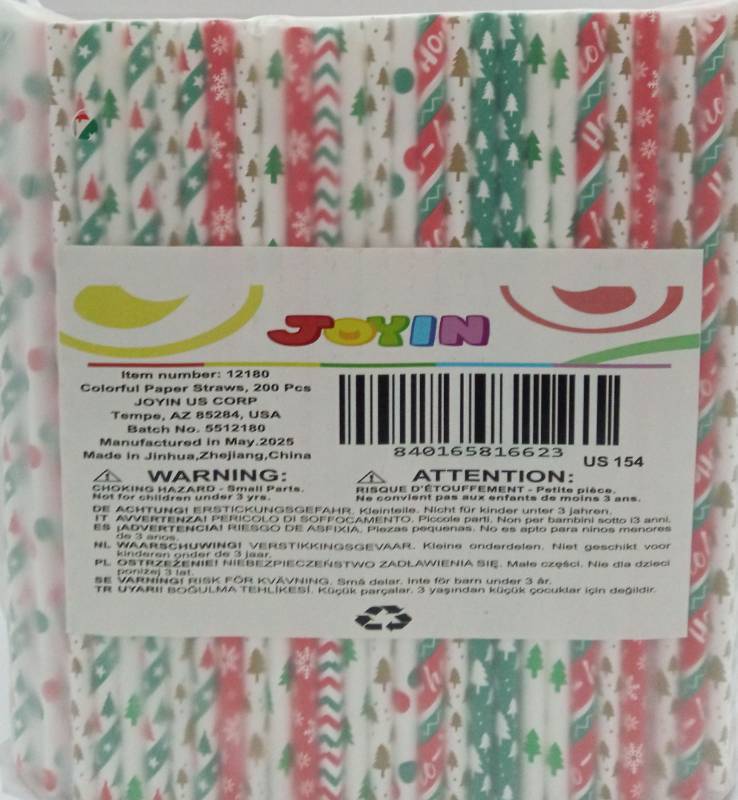 lot 5371 image: Christmas Holiday Pattern Paper Straws Assorted Designs 400 count