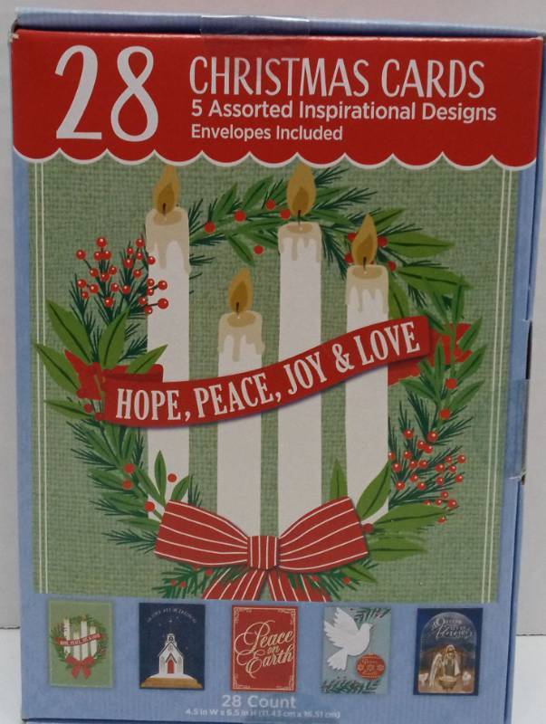 lot 5370 image: 28 Christmas Cards 5 Assorted Inspirational Designs with Envelopes