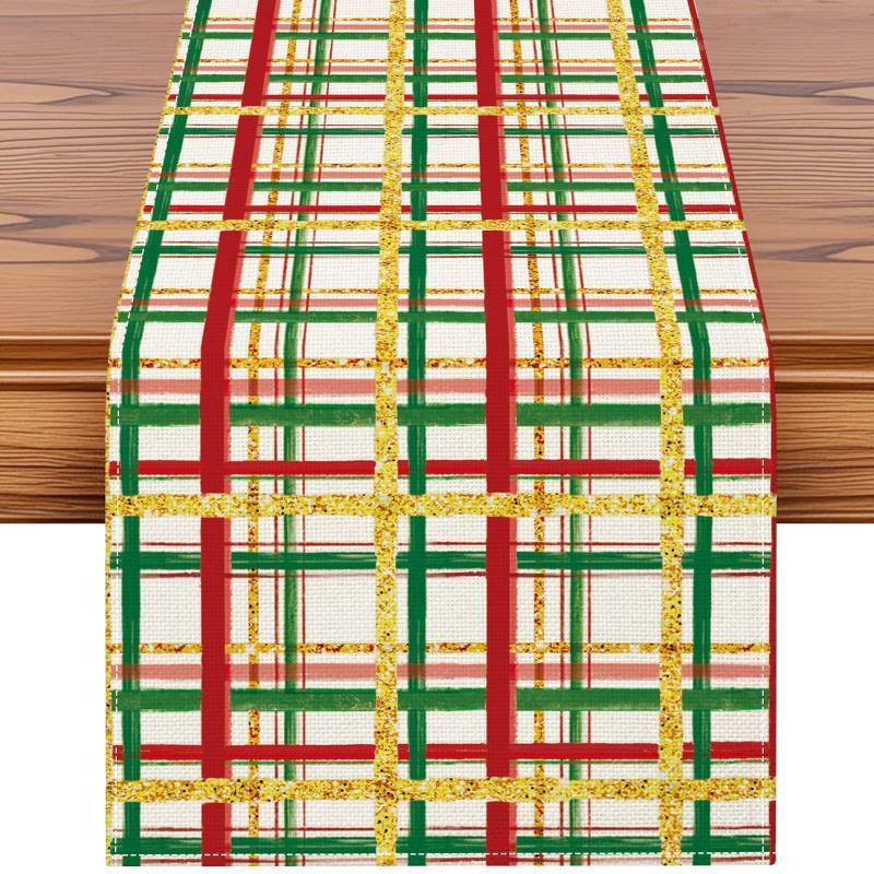 lot 5365 image: Artscope Buffalo Plaid Christmas Table Runner, Xmas Winter Holiday Kitchen Dining Table Decoration for Christmas Home Party Decor 13x60 Inch-Green