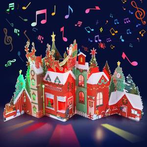 lot 9230 image: (Lot of 3) JOYJOM Christmas Cards with Envelopes, Note Card and lights, Musical 3D Pop Up Christmas Cards for Women Men Dad Boyfriend Girlfriend Girls Boys Husband Wife Teacher (Big Size)