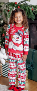 lot 9239 image: WARNER BROS Frosty The Snowman Holiday Family Matching Pajamas Snowflake and Christmas Tree Print Mommy and Me Xmas Pjs (Kids 4y-7y)