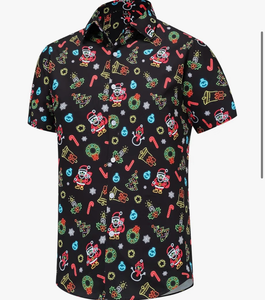 lot 9240 image: Christmas Shirts for Men Short Sleeve Santa Claus Ugly Funny Neon Christmas Shirts for Men Hawaiian Christmas Vacation Shirt (Mens XXL)