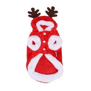 lot 9241 image: POPETPOP Dog Deer Costume Christmas Dog Costume  Flannel Reindeer Xmas Clothes with Elk Antlers Christmas Hoodies Outfit for Small s(XS) - Retail $24