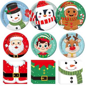 lot 9244 image: QIYANPAX 100 PCS Christmas Paper Plates and Napkins Sets Christmas Party Supplies - Dinner Plates, Dessert Plates, Napkins for Xmas Party Decorations, Serve 30