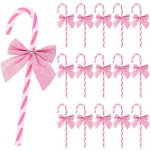 lot 9245 image: (RED not Pink)Soulchen 25 Pcs Christmas Glitter Candy Cane Ornaments with Bows Plastic Sparking Candy Cane Decoration Christmas Tree Hanging Ornaments Crafts for Xmas Tree Holiday Festive Party Supplies Home (Red)