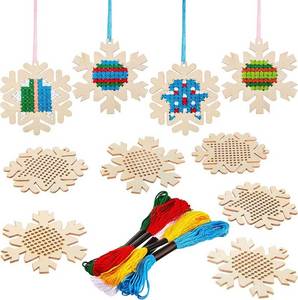 lot 9253 image: 10 pcs Christmas Wooden Cross Stitch Kits Cross Stitch Wood Ornaments Christmas Hanging Decors Craft Christmas Decorations for Christmas Tree Decoration Supplies (Snowflake Style)