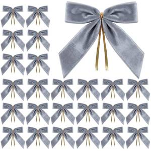 lot 10862 image: Artmag 24 Pcs Velvet Christmas Bows for Christmas Decoration, Wreath, Garland, Gift Wrapping, Wedding, Party, Twist Tie Bows for Home Decor (Width of 1, 3.5 x 3.5 inch, Grey)2 packs