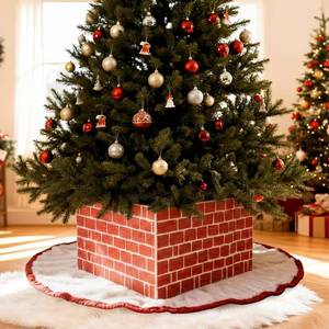 lot 10863 image: Weysat Christmas Tree Collar Box 16 Long 16 Wide 10 High 22 Diameter Rustic Red Brick Wooden Collar Stand Cover Square Skirt Box for Below 6ft Farmhouse Christmas Tree Decoration