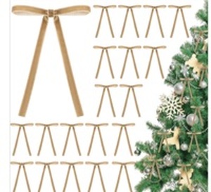 lot 10881 image: 24-Piece Velvet Bows Christmas Tree Decorations 5x7 In Light Brown 2 package
