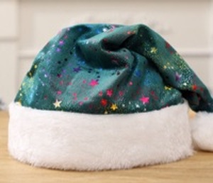 lot 10884 image: Christmas Santa Hat with Glitter Five-Pointed Stars Pattern Kids 40cm 2 pack