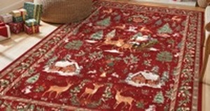 lot 10896 image: Area Rug Christmas Santa Reindeer Snowflake Red Machine Washable 8x10