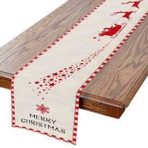 lot 10904 image: RLCMO Christmas Elk Sleigh Stars Table Runner Merry Christmas Snowflake Grid 13x72 Inch Polyester Linen Table Decoration for Kitchen Dinning, Indoor Outdoor Home Party Desktop Decor (Red)