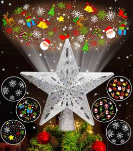 lot 10905 image: Wninbu Christmas Tree Topper Star Lighted with 6 Projection Modes,Christmas Star Tree Topper Projector Built-in LED Rotating Lights,3D Glitter Dynamic Projector Party Christmas Decorations (Silver)