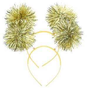 lot 10924 image: minkissy Pom Pom Headband, 2pcs Tinsel Headbands Cute Boppers Hair Bands Cosplay Party Hair Decoration Tinsel Headdress for Boy Girls, Golden, 19x19cm