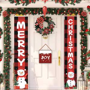lot 10938 image: Christmas Decor Banner, 70.8 x 11.8 inch Merry Christmas Banner Porch Signs Welcome Banner for Home Holiday Party Decor Xmas Supplies Outdoor Indoor, Black-Red Stripes