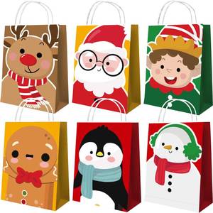 lot 10940 image: Howzcci 12 Pack Christmas Gift Treat Bags - 6.3 x 3.3 x 8.2 inch Santa Claus Snowman Deer Gingerbread Colorful Goodie Bag Decorations for Christmas Stocking Stuffers Party Favor Gifts