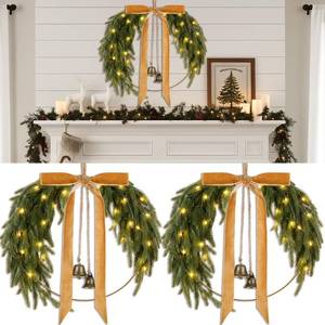 lot 10949 image: Hungdao 2 Pack 11.8 in Rustic Christmas Pine Wreath with LED, Norfolk Pine