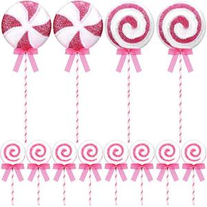 lot 10950 image: Wettarn 12 Pieces Christmas Candy Tree Picks with Ribbon Christmas Decorations 5.9 & 14.5 Glitter Lollipop Candy Canes Ornaments for Xmas Tree Topper Home Vase Party Ornaments(Black,White)