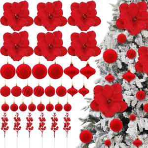 lot 10957 image: Kinlop 34 Pcs Velvet Christmas Tree Ornaments Set, Red