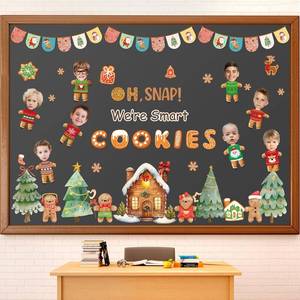 lot 10961 image: Christmas Gingerbread House Bulletin Board Decoration Set for Classroom Gingerbread Man House Cutouts Winter Xmas Bulletin Board Set Classroom Decor Xmas DIY Photo Sticker for Chalkboard Wall