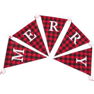 lot 10965 image: G2PLUS Merry Christmas Banner, 19.6Ft Red and Black Buffalo Plaid Banner, Pre-strung Triangle Garland Bunting for Fireplace, Holiday Party, Home Decoration, Porch & Farmhouse Christmas Display