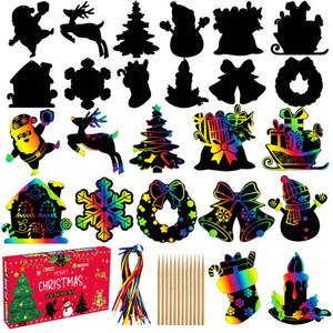 lot 10967 image: Stocking Stuffers - 48 PCS Rainbow Scratch Paper Cards Set  Christmas Crafts Toys Game for Kids - Christmas Gift Ornaments Party Favors Decorations Supplies for Grandkids - Toddler Stocking Stuffers
