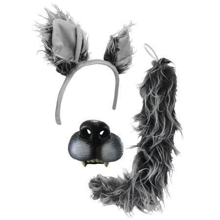 lot 10257 image: Nicky Bigs Novelties Big Bad Wolf Ears Tail Mini Nose Mask Costume Set  Gray  One Size