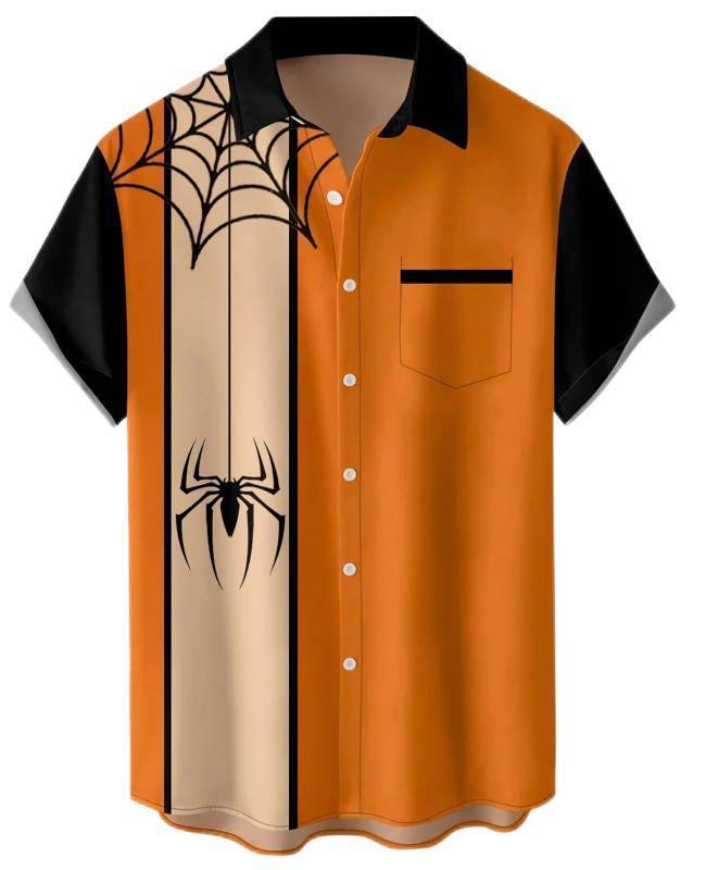 lot 9153 image: Halloween Shirts for Men Short Sleeve Spider Printed Funky Shirt Casual Button Down Aloha Shirts Size M - Retail $24