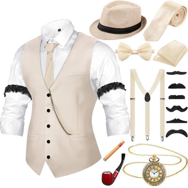 lot 9158 image: Neer 1920s Mens Costume Accessories Outfit M Beige - Retail $44