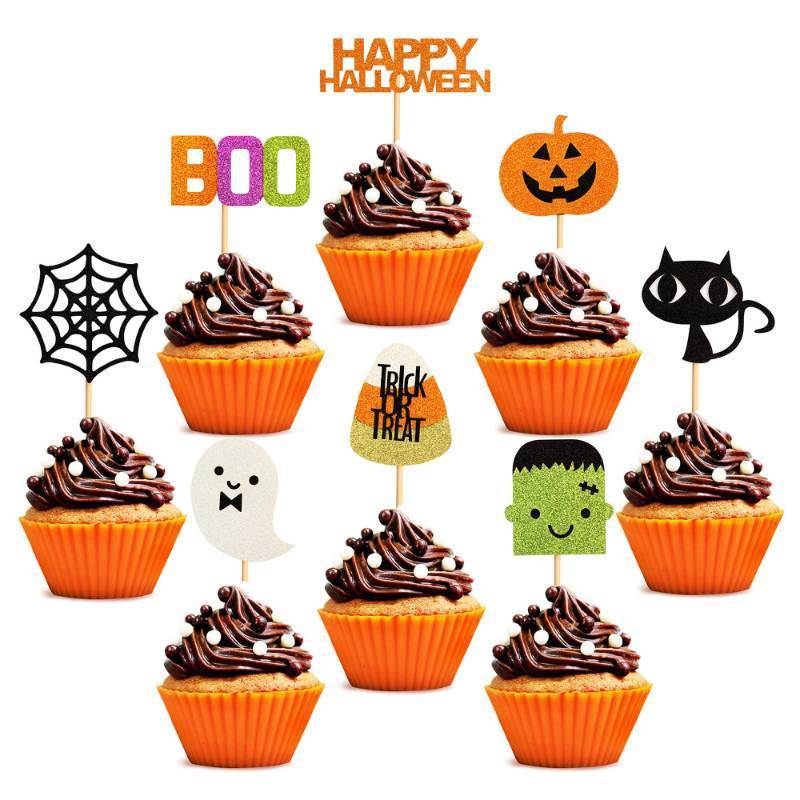 lot 10364 image: 32 pcs Halloween Ghost Boo Glitter Cupcake Toppers Ghost Boo 32 Pack Cupcake Topper muffin for Halloween, Birthday Decoration Party Supply (Frankenstein)