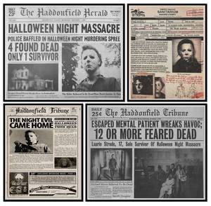 lot 9211 image: Vintage Horror Movie Newspaper Poster - 8x10 Inches Unframed Posters & Prints - Serial Killer Halloween Decorations for Bedroom Wall Art