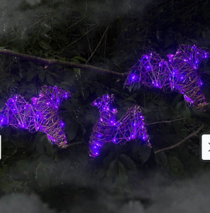lot 9217 image: Haunted Hill Farm Set of 3 Bat Ornaments with LED Lights
