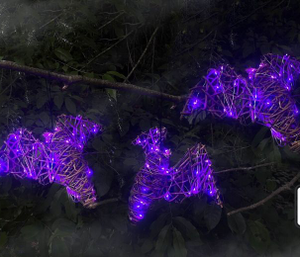 lot 9218 image: Haunted Hill Farm Set of 3 Bat Ornaments with LED Lights