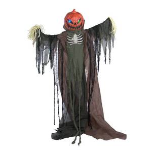lot 60745 image: Haunted Hill Farm 6.7-Ft. Life-Size Pumpkin Scarecrow Animatronic - Retail $63