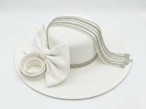 lot 4200 image: Formal Wide-Brim Straw Hats w Ribbons & Bows