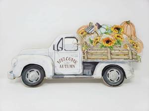lot 4249 image: Decorative Fall Harvest Truck with Sunflowers & Pumpkins