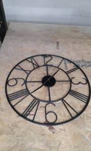 lot 4275 image: Black Metal Wall Clock w Decorative Frame