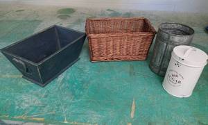 lot 4289 image: Storage Baskets & Containers Lot - Wicker, Metal & Ceramic