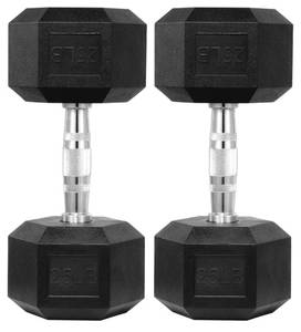 lot 64675 image: Rubber Coated Hex Dumbbells, Anti-Roll Hand Weights Set of 2, Non-Slip Ergonomic Handle - Retail $67