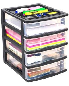 lot 64678 image: 4-Drawer DesktopCountertop Storage Organizer, BlackClear - Retail $33